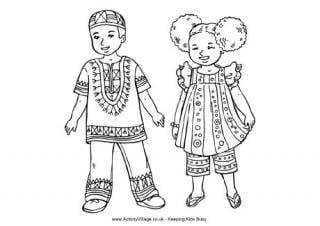 African Children Colouring Page