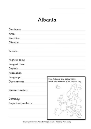 Albania Fact Worksheet