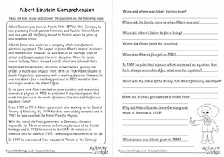 Albert Einstein Comprehension