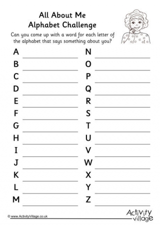 All About Me Alphabet Challenge