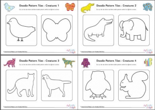 All Doodle Pattern Tile Creatures