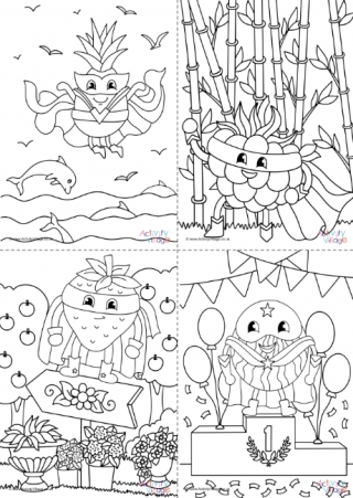 All fruit superhero colouring pages - complex