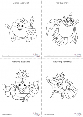 All fruit superhero colouring pages - simple