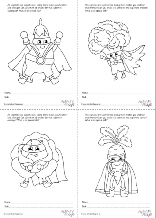 All Superhero Vegetable Colouring Worksheets