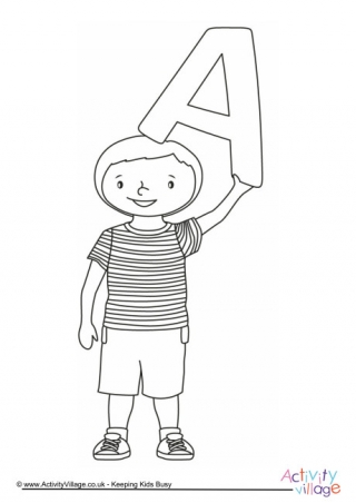 Alphabet Colouring Pages - Children - A - Boy