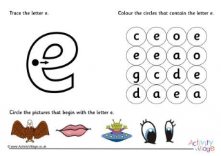 Alphabet Learn the Letter E Worksheet