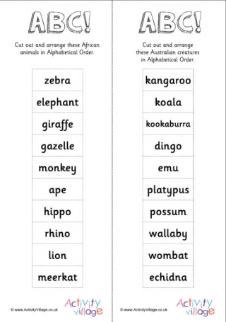 Alphabetical Order -10 Animal Words 1