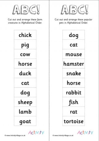 Alphabetical Order -10 Animal Words 2