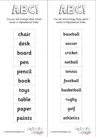 Alphabetical Order - 10 Classroom Words