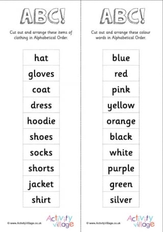 Alphabetical Order -10 Colour Words