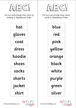 Alphabetical Order -10 Colour Words