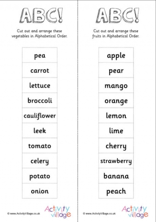 Alphabetical Order -10 Food Words