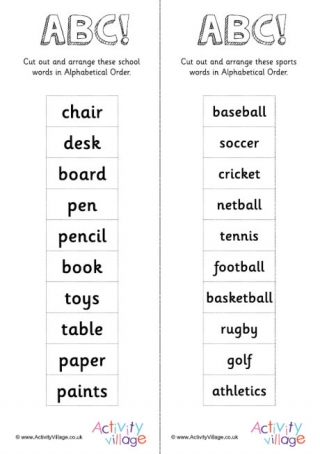 Alphabetical Order -10 Sports Words