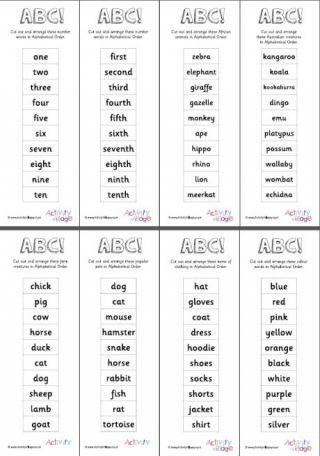 Alphabetical Order -10 Word Cards - Set 1