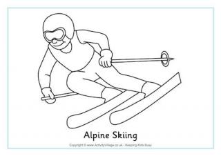 Alpine Skiing Colouring Page