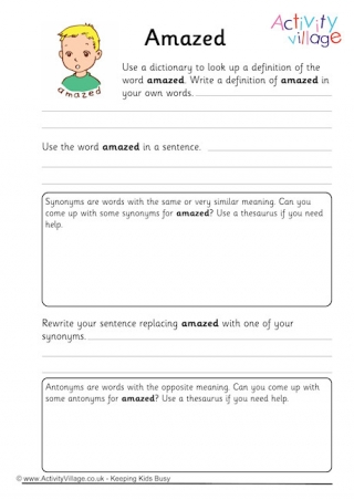 Amazed Vocabulary Worksheet