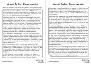 Amelia Earhart Comprehension