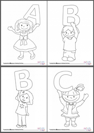 Alphabet of Children Colouring Pages Complete Set