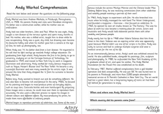 Andy Warhol Comprehension