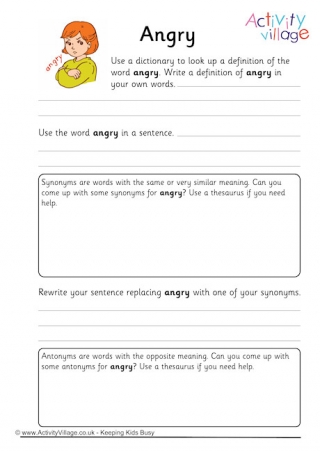 Angry Vocabulary Worksheet