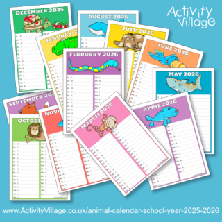 Animal Calendar School Year 2025-2026