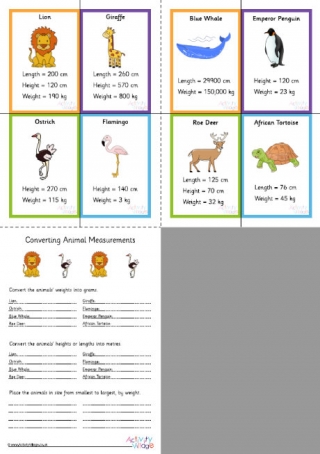 Animal Measurements Cards and Worksheets