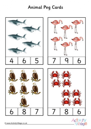 Animal Number Peg Cards To 20