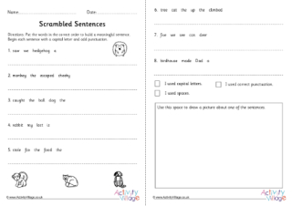 Animals Scrambled Sentences Worksheet KS1