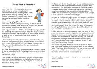 Anne Frank Factsheet