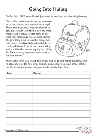 Anne Frank Going Into Hiding Worksheet