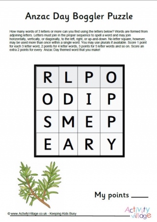 Anzac Day Boggler Puzzle