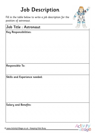 Astronaut Job Description Worksheet