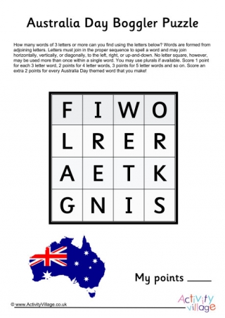 Australia Day Boggler Puzzle