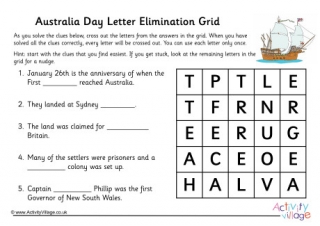 Australia Day Letter Elimination Grid