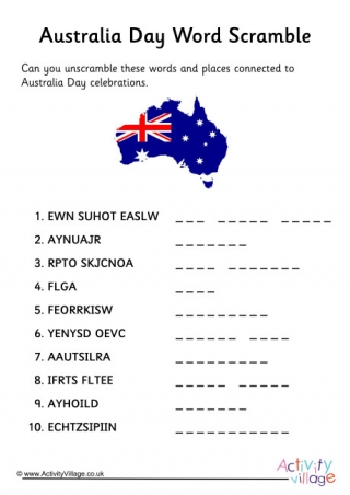Australia Day Word Scramble