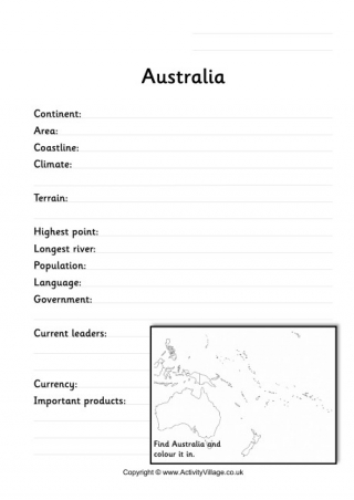 Australia Fact Worksheet