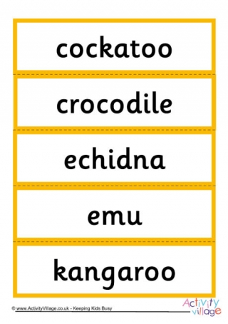 Australian Animal Word Cards
