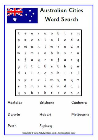 Australian Cities Word Search