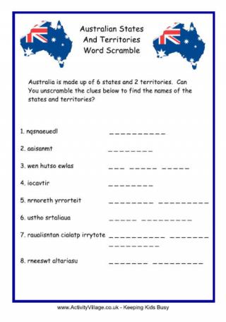 Australian States and Territories Word Scramble