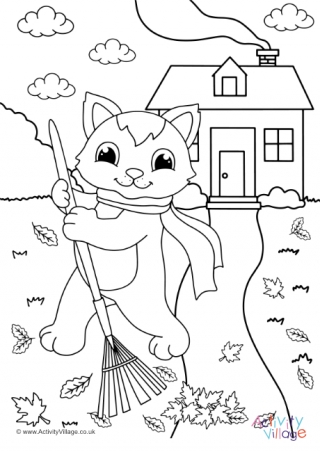 Autumn Cat Colouring Page 10