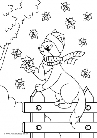 Autumn Cat Colouring Page 2