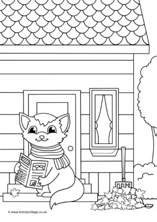 Autumn Cat Colouring Page 3