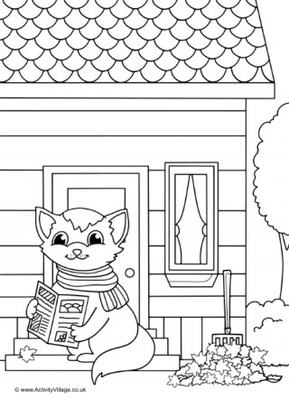 Autumn Cat Colouring Page 3