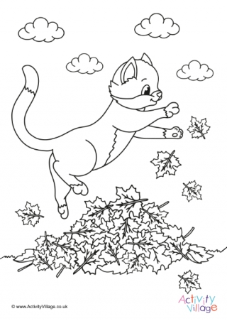 Autumn Cat Colouring Page