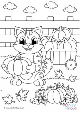 Autumn Cat Colouring Page 5