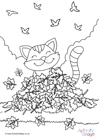 Autumn Cat Colouring Page 7