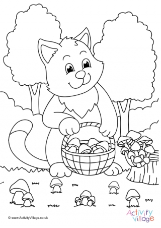 Autumn Cat Colouring Page 8