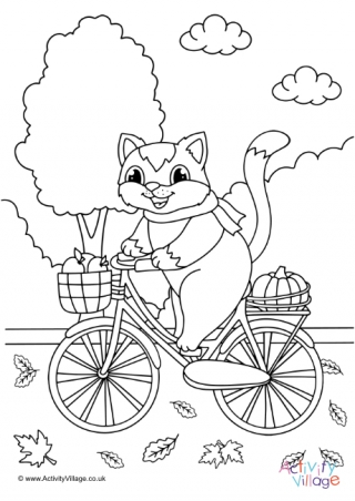 Autumn Cat Colouring Page