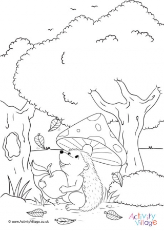 Autumn Hedgehog Colouring Page