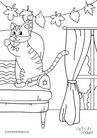 Autumn Leaf Garland Colouring Page